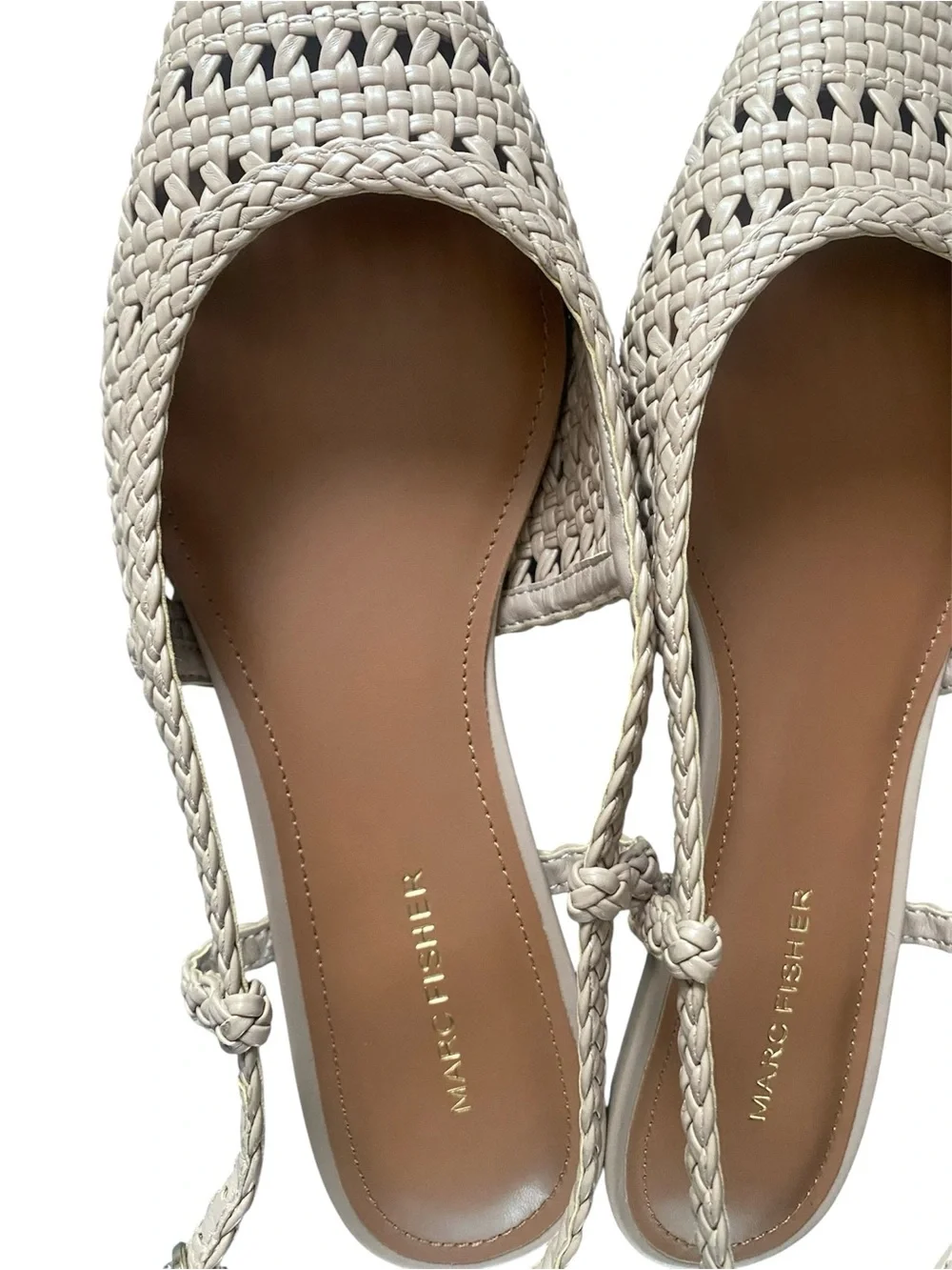 Marc Fisher Woven Pointed-Toe Slingback Flats in Light Beige - Picture 5 of 7